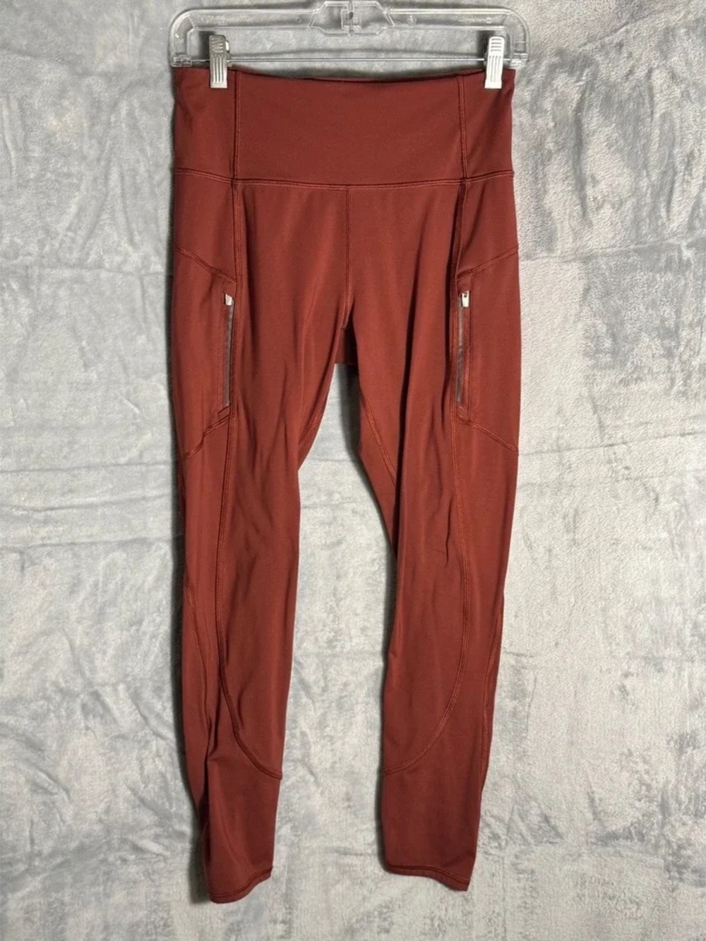 High-Rise Rust Performance Leggings with Zip Pockets
